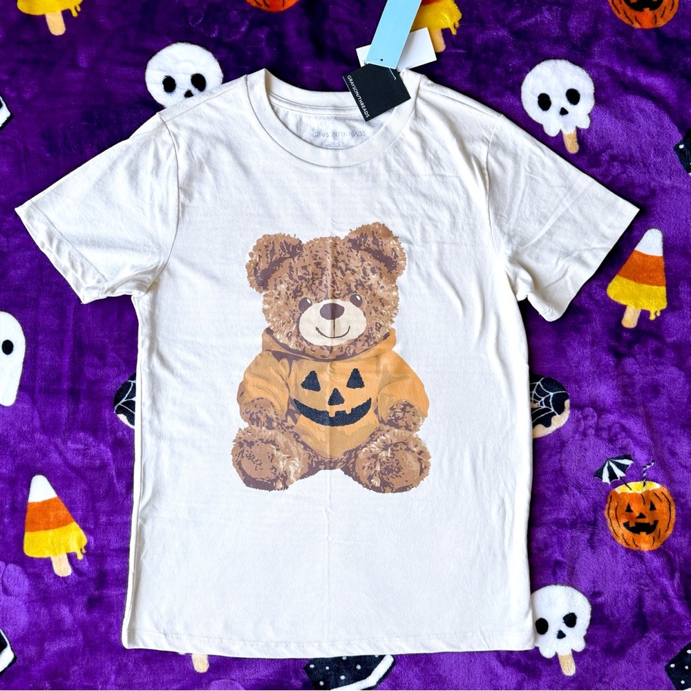 nwt womens teddy bear pumpkin short sleeve graphic boyfriend tshirt S target